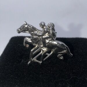 VTG Sterling English Equestrian Show Jumping Horse & Rider Pendant / Charm 1”